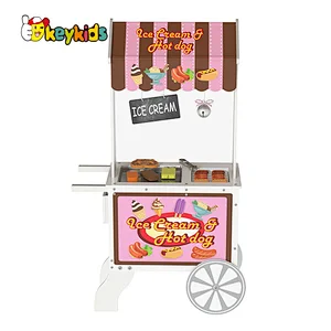 Reversible Awning Pretend Play Wooden Hot dog and Ice Cream Food Cart Toys for Kids W10A174