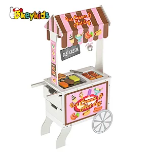 Reversible Awning Pretend Play Wooden Hot dog and Ice Cream Food Cart Toys for Kids W10A174