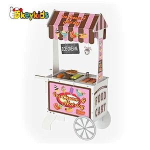 Reversible Awning Pretend Play Wooden Hot dog and Ice Cream Food Cart Toys for Kids W10A174
