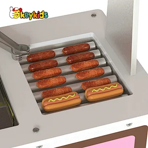 Reversible Awning Pretend Play Wooden Hot dog and Ice Cream Food Cart Toys for Kids W10A174