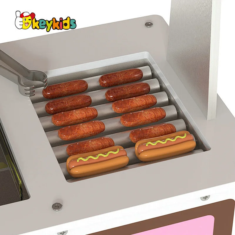 Reversible Awning Pretend Play Wooden Hot dog and Ice Cream Food Cart Toys for Kids W10A174